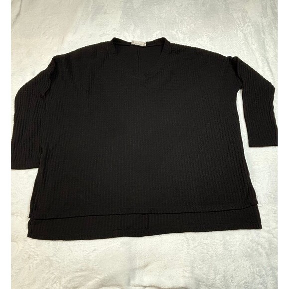 Zenana Black vneck Waffle Knit Oversized Sweater size small - Picture 1 of 7
